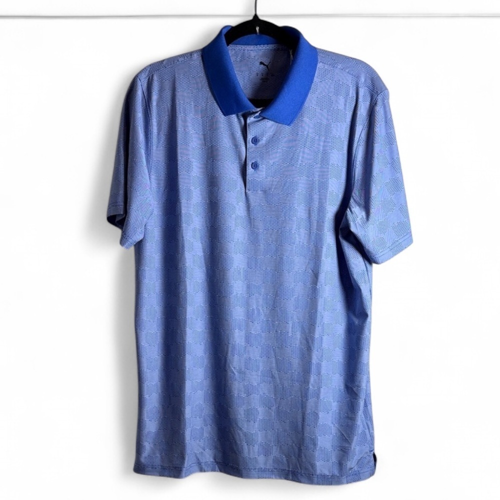 Puma Mattr Check Jacquard Blue Polo Golf Shirt Size M